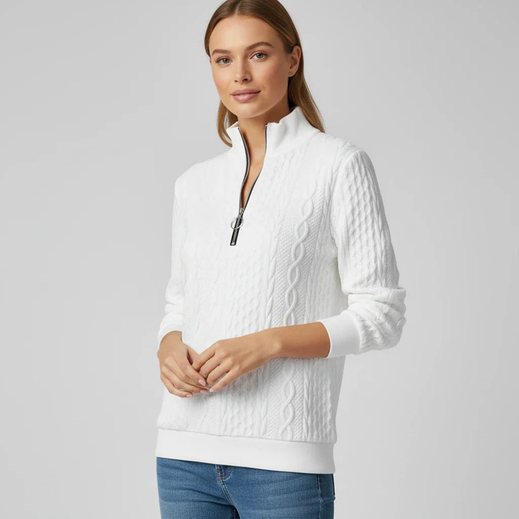 Sara Relaxed Quarter Zip Sweater | Cable Knit Quarter Zip Sweater