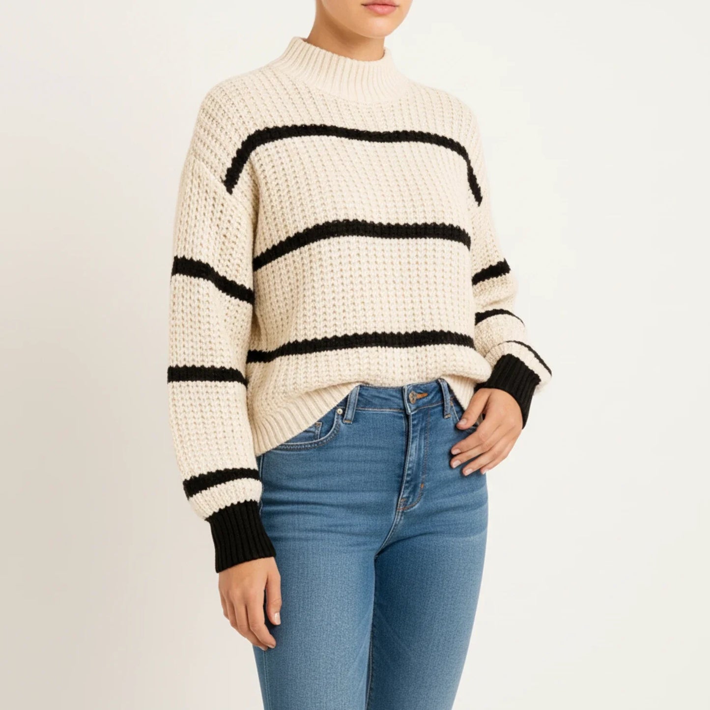Elise Striped Sweater | Oversized Crew Neck Knitwear