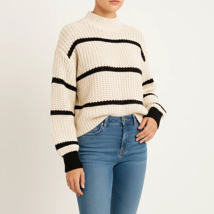 Elise Striped Sweater | Oversized Crew Neck Knitwear