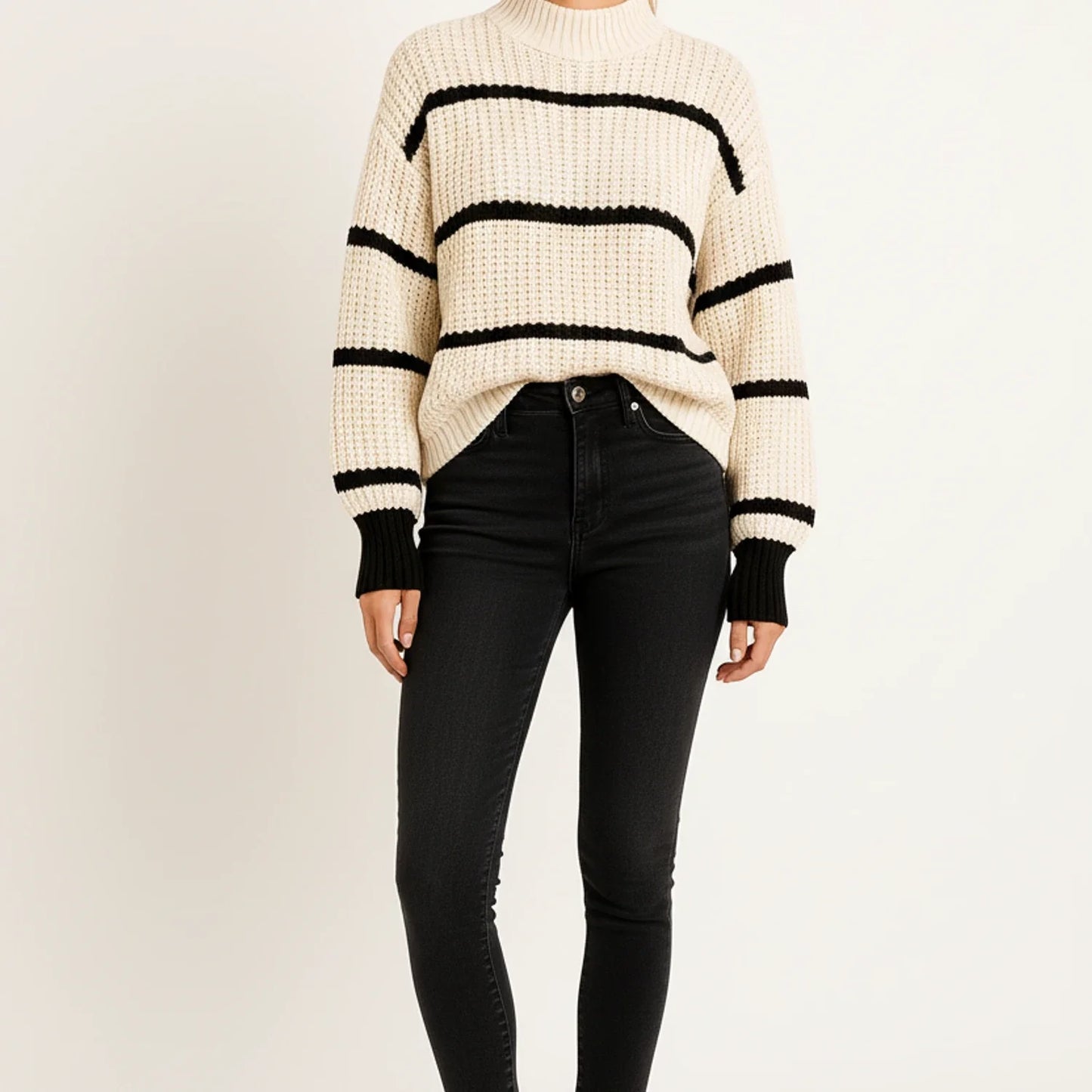 Elise Striped Sweater | Oversized Crew Neck Knitwear