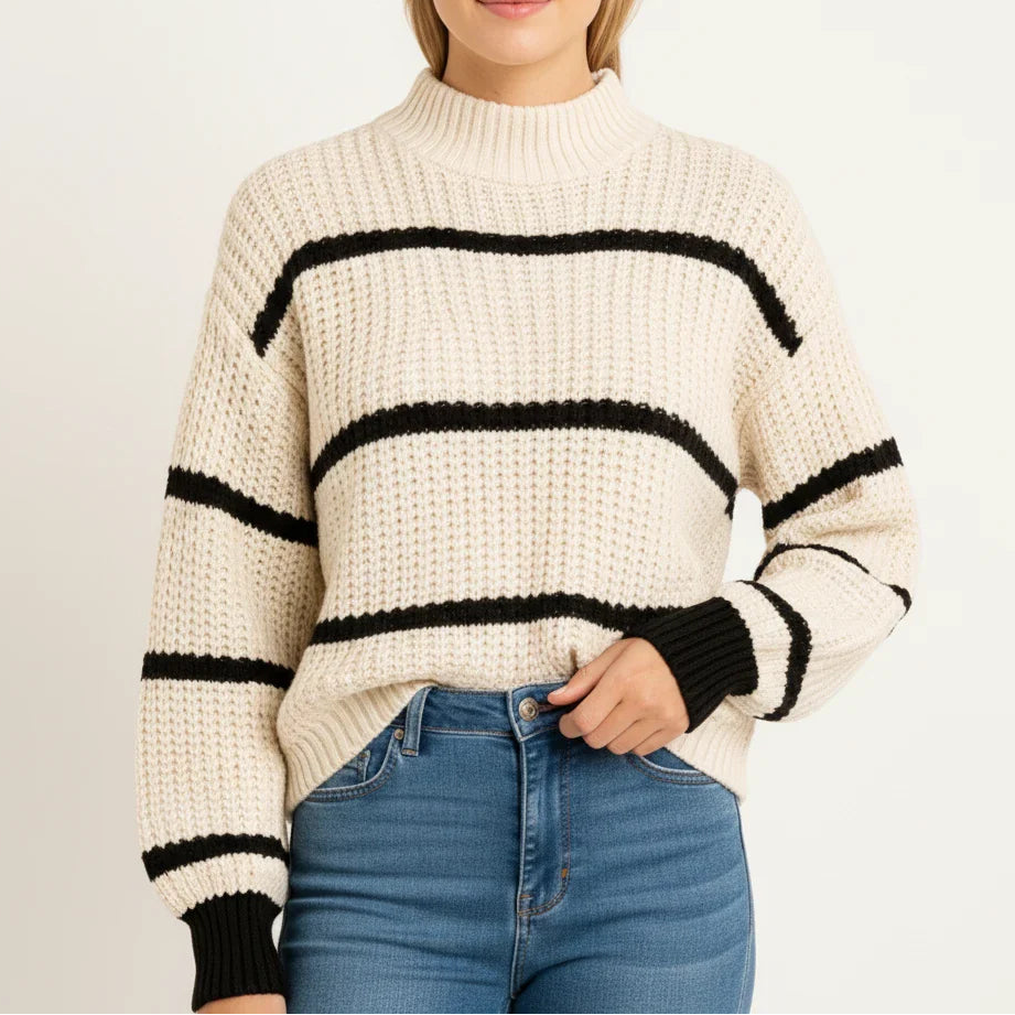 Elise Striped Sweater | Oversized Crew Neck Knitwear