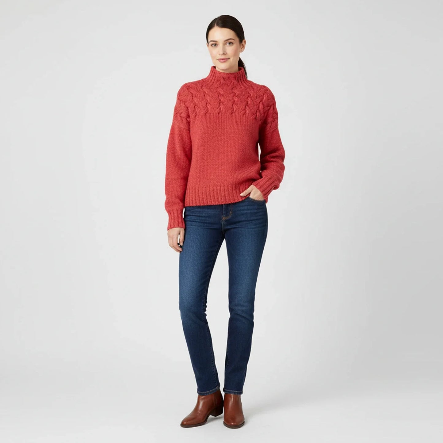 Alessandra Relaxed Fit Turtleneck Sweater | Cable Knit Sweater