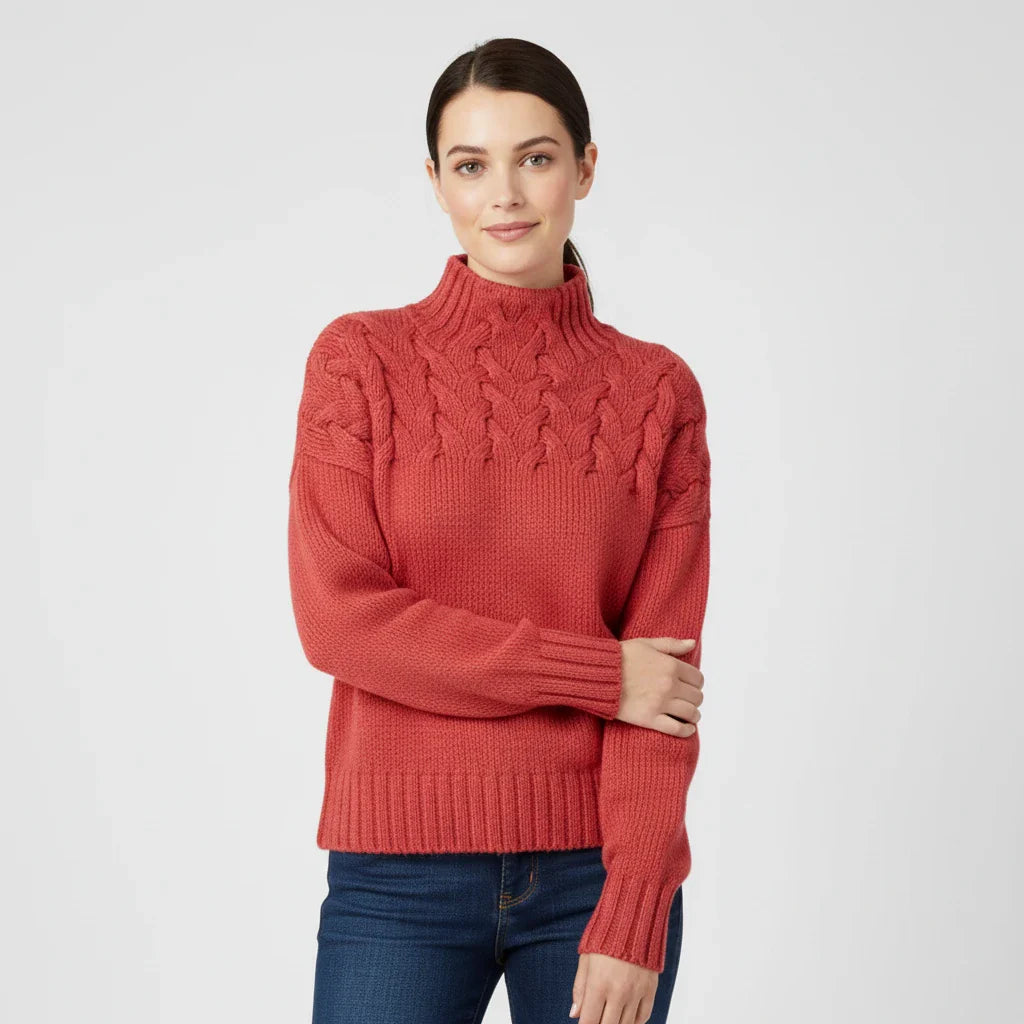 Alessandra Relaxed Fit Turtleneck Sweater | Cable Knit Sweater