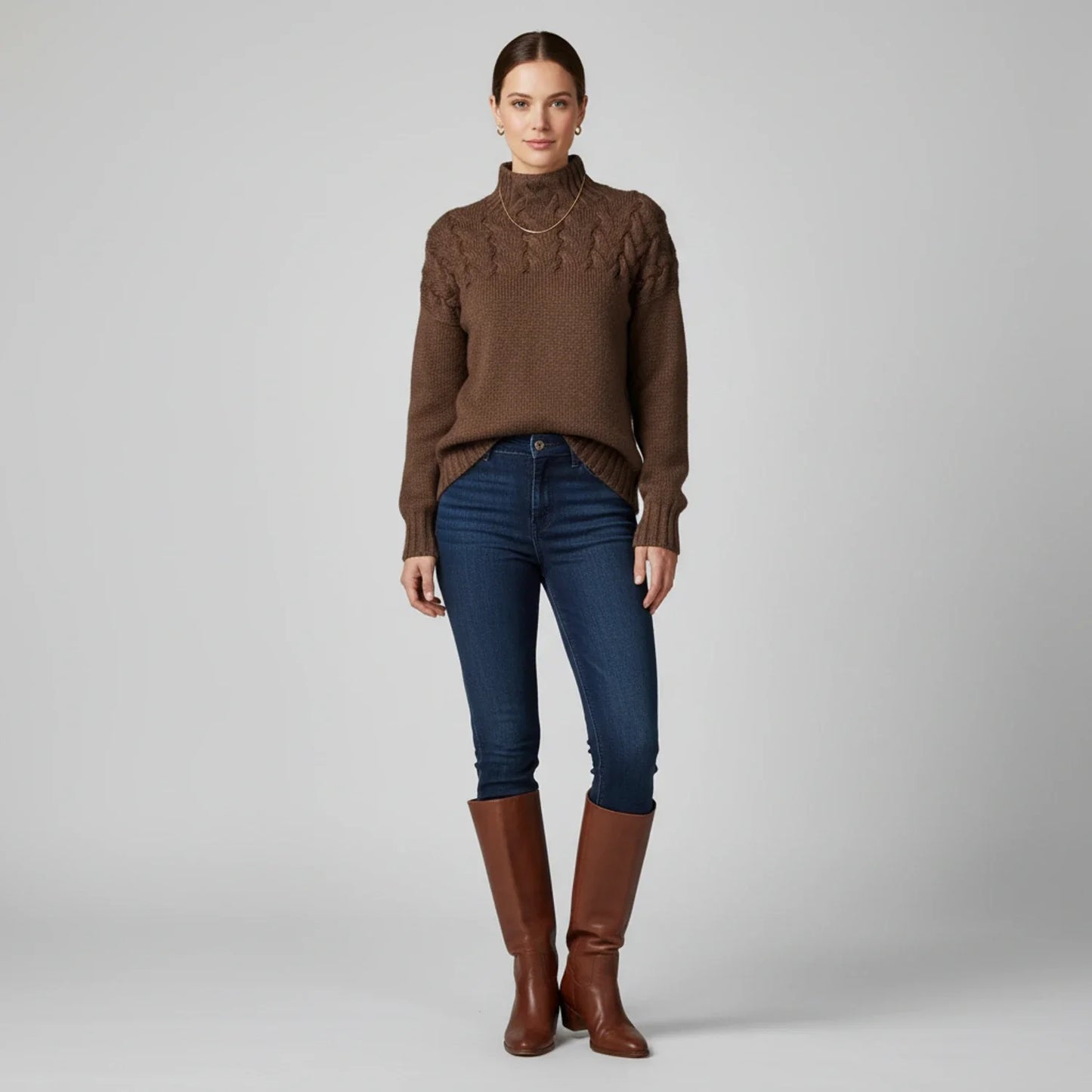Alessandra Relaxed Fit Turtleneck Sweater | Cable Knit Sweater