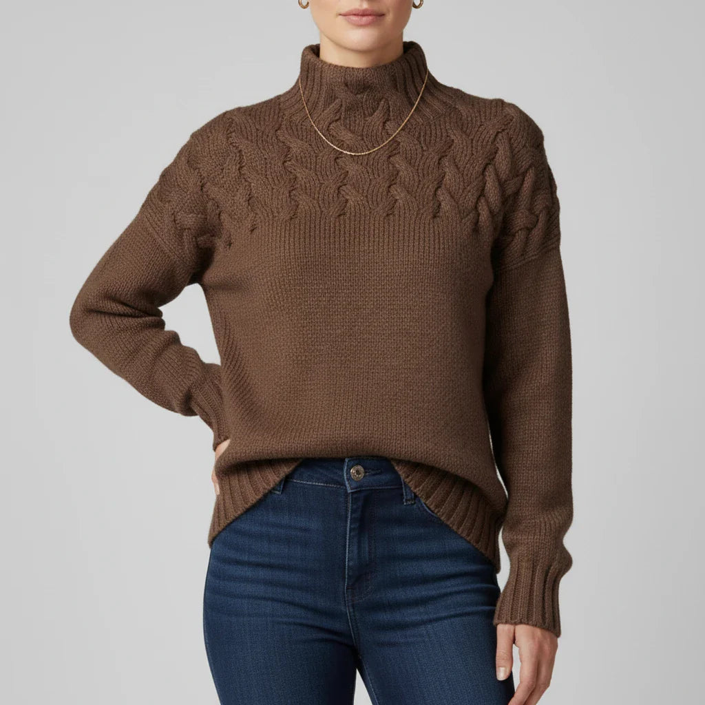 Alessandra Relaxed Fit Turtleneck Sweater | Cable Knit Sweater