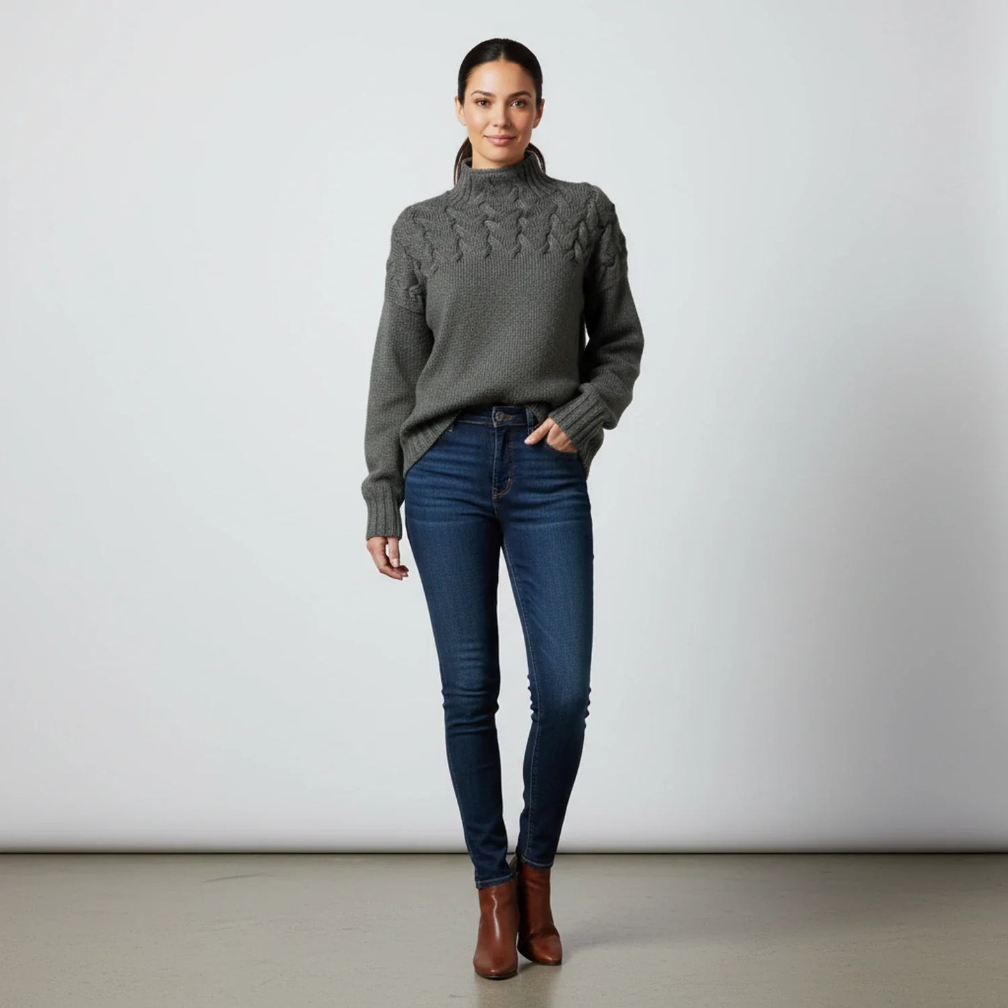 Alessandra Relaxed Fit Turtleneck Sweater | Cable Knit Sweater