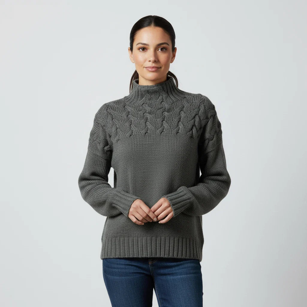 Alessandra Relaxed Fit Turtleneck Sweater | Cable Knit Sweater