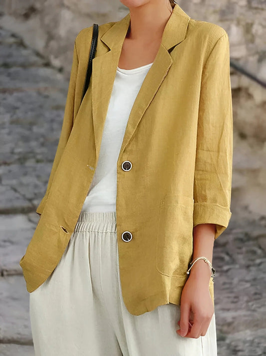 Women's Blazer – Relaxed Fit – Natural Fibers – 3/4 Sleeves – Patch Pockets