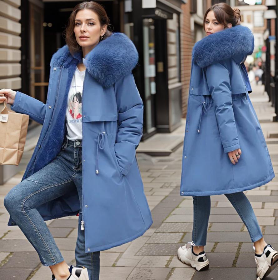 Women’s Winter Coat - Quilted Shell - Hooded - Faux Fur Trim - Knee Length