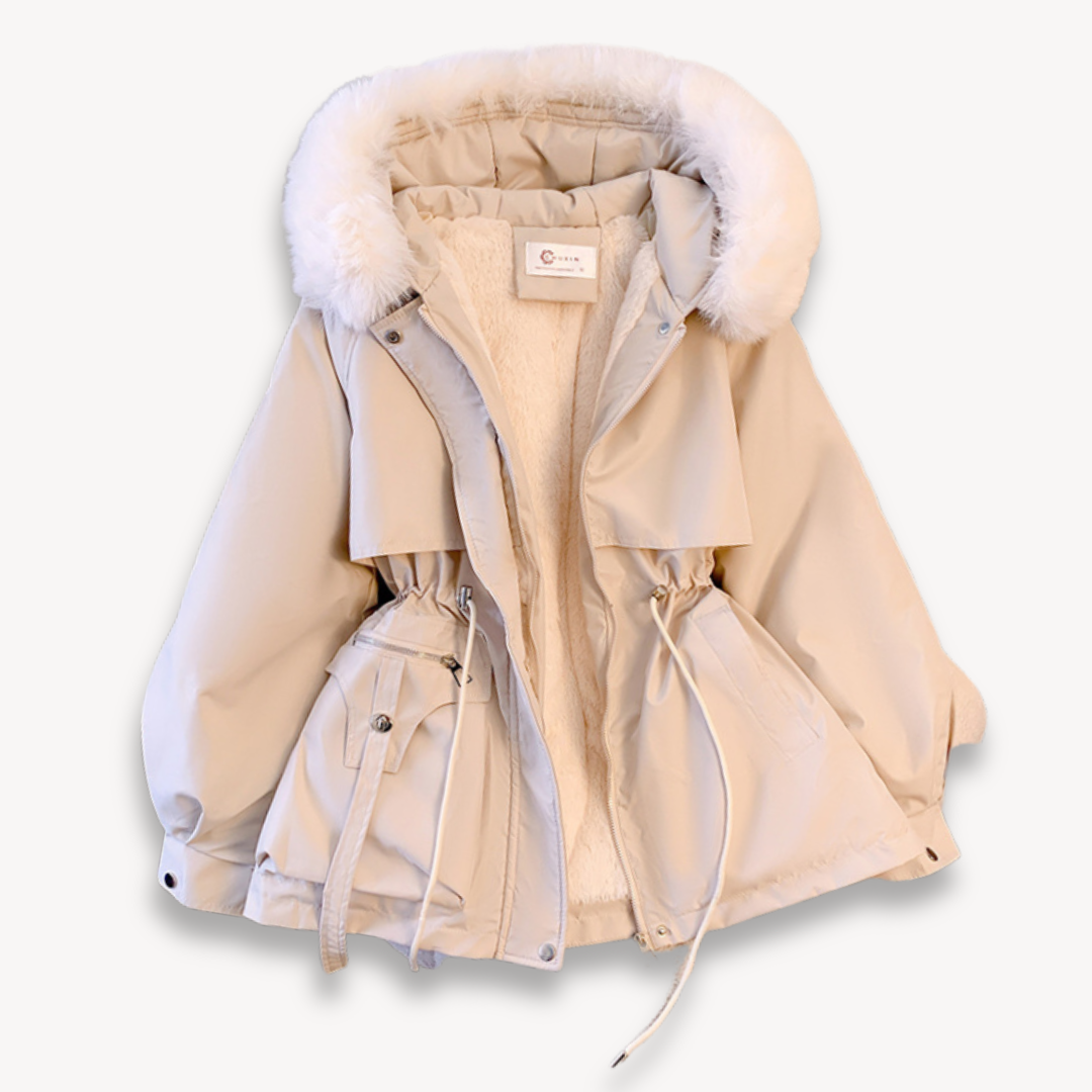 Women’s Parka Jacket - Faux Fur Lining - Adjustable Drawstring Waist - Hip Length