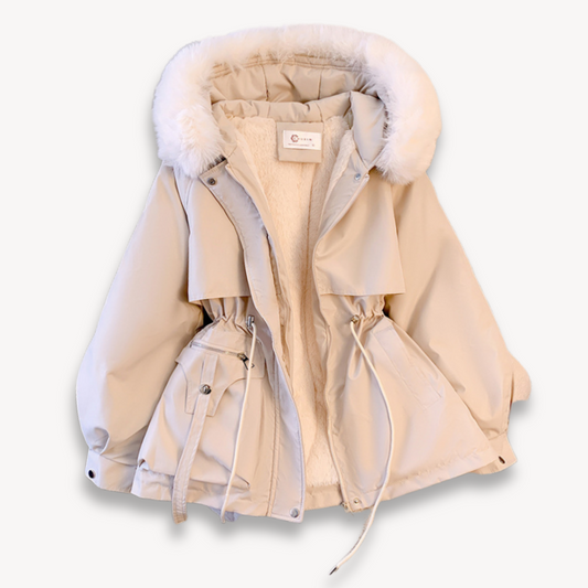 Women’s Parka Jacket - Faux Fur Lining - Adjustable Drawstring Waist - Hip Length