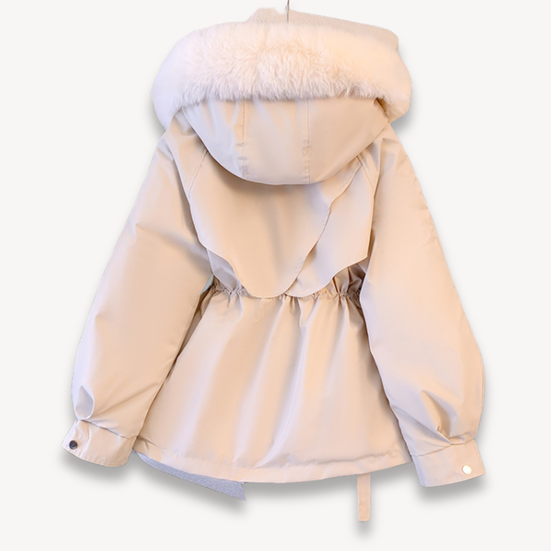 Women’s Parka Jacket - Faux Fur Lining - Adjustable Drawstring Waist - Hip Length