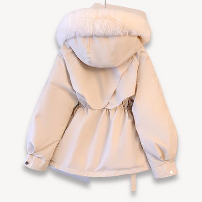 Women’s Parka Jacket - Faux Fur Lining - Adjustable Drawstring Waist - Hip Length