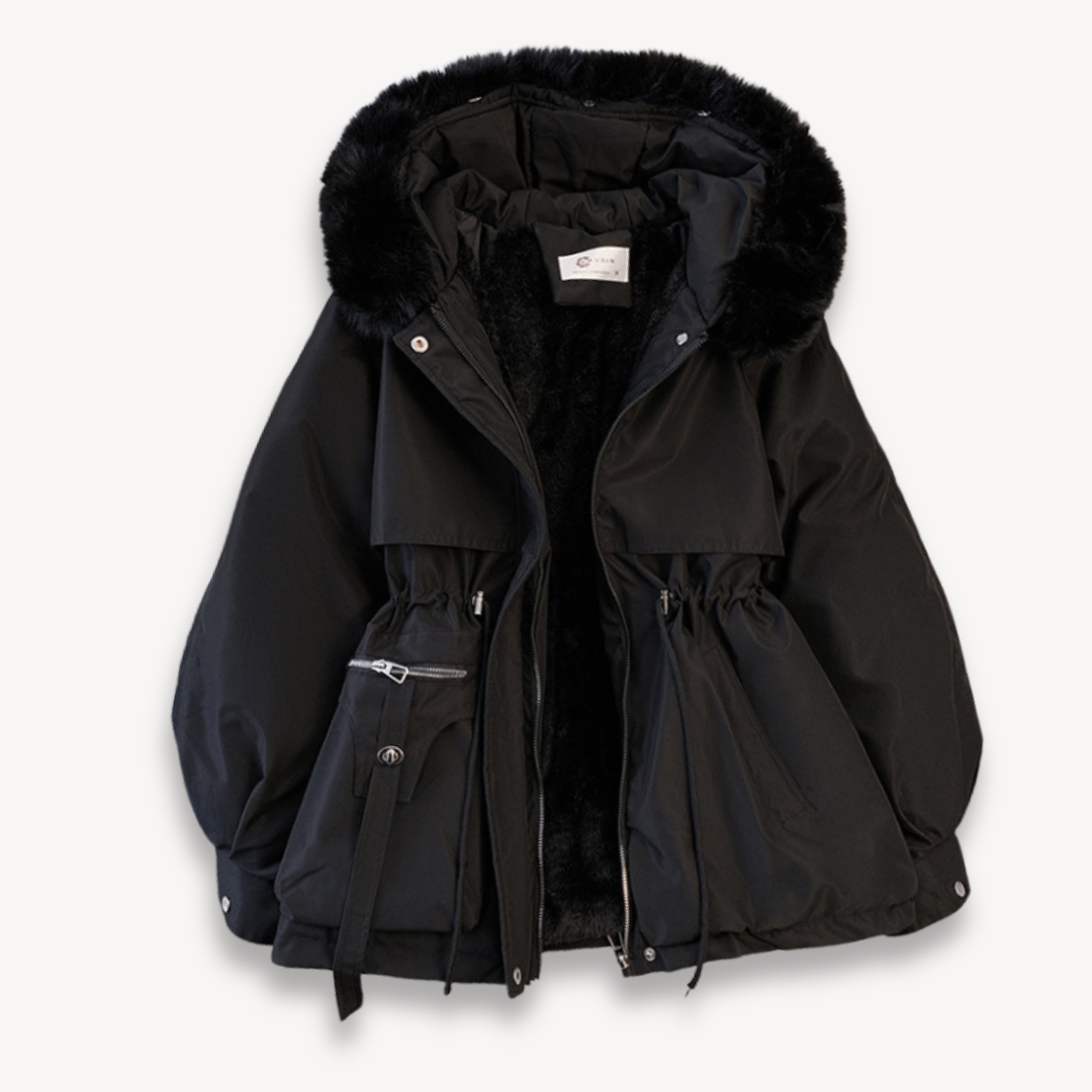 Women’s Parka Jacket - Faux Fur Lining - Adjustable Drawstring Waist - Hip Length