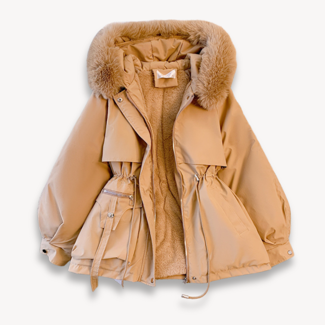 Women’s Parka Jacket - Faux Fur Lining - Adjustable Drawstring Waist - Hip Length