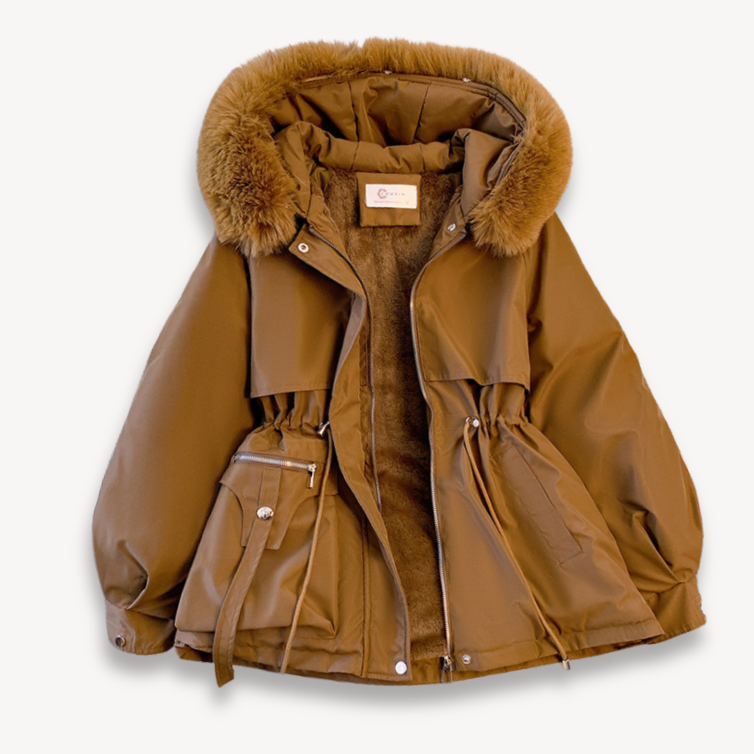 Women’s Parka Jacket - Faux Fur Lining - Adjustable Drawstring Waist - Hip Length