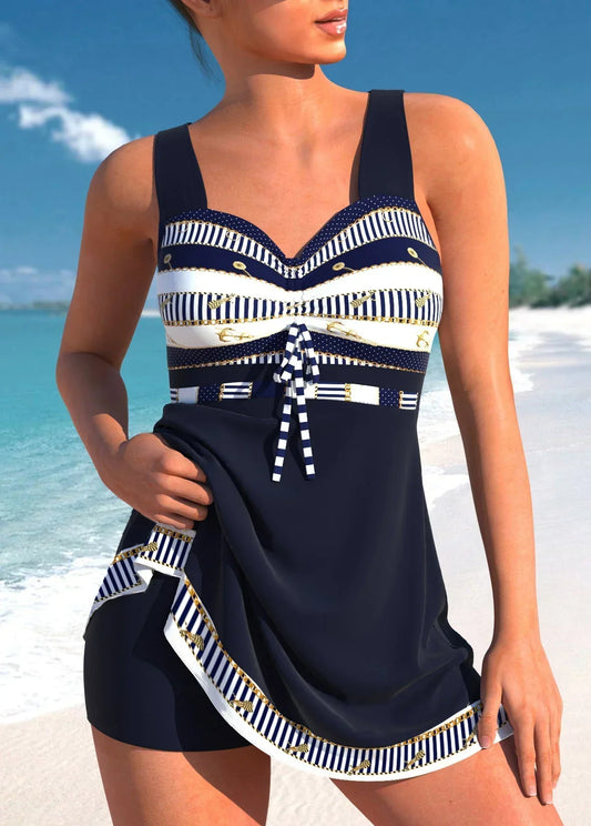 Women's Tankini Set – Slim Fit – Breathable Stretch – Bust Knot – Patterned Design