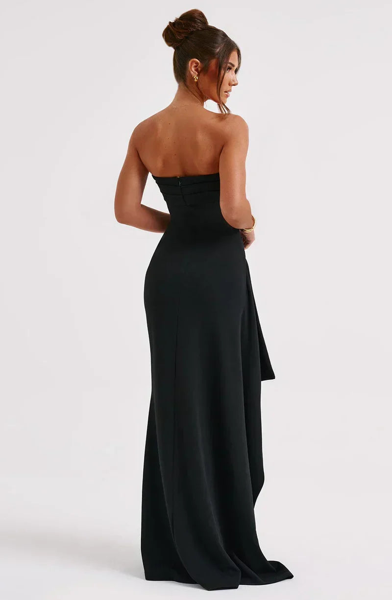Dress for Women – Strapless Maxi Dress – Tight Fit – High Slit – Satin Look