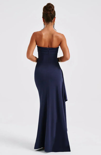 Dress for Women – Strapless Maxi Dress – Tight Fit – High Slit – Satin Look
