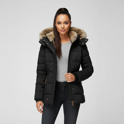 Stella Hooded Puffer Jacket | Quilted, Fur Trim Puffer Jacket