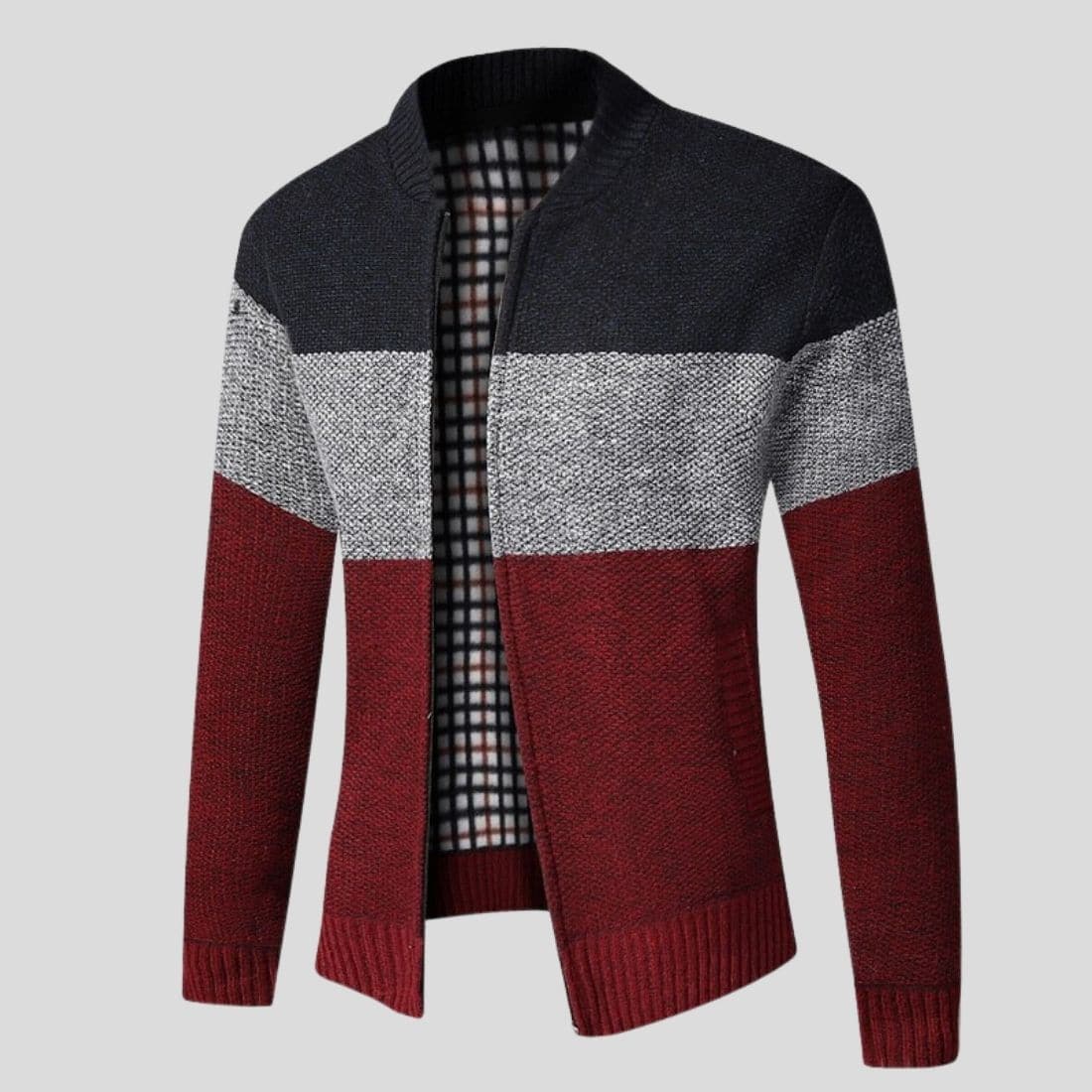 Men's Knitted Cardigan - Zipper - Ribbed Collar, Cuffs and Hem - Comfortable Fit