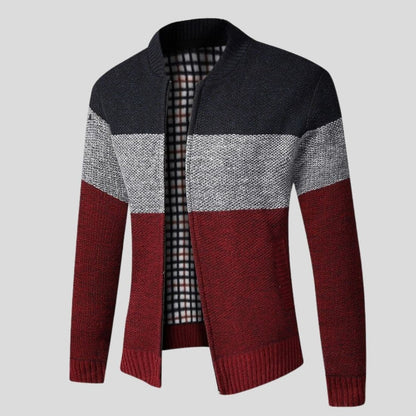 Men's Knitted Cardigan - Zipper - Ribbed Collar, Cuffs and Hem - Comfortable Fit
