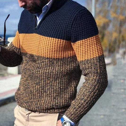 Men's Sweater - Knitted Wool Blend - Round Neck - Textured Cable Pattern