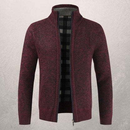 Herre Cardigan - Glidelås - Høy Krage - Foret - Ribbestrikkede Mansjetter og Kant