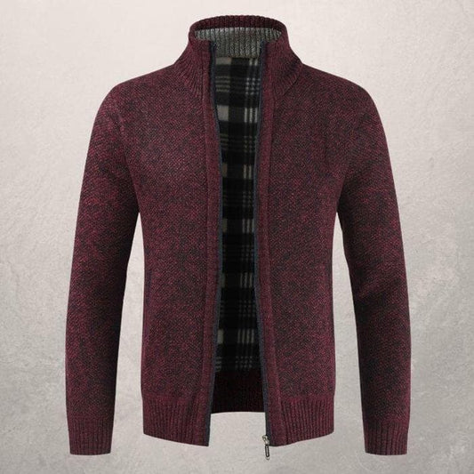 Herre Cardigan - Glidelås - Høy Krage - Foret - Ribbestrikkede Mansjetter og Kant