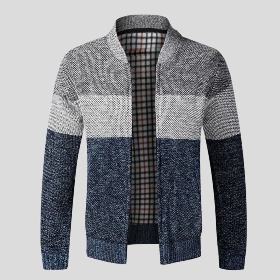Men's Knitted Cardigan - Zipper - Ribbed Collar, Cuffs and Hem - Comfortable Fit