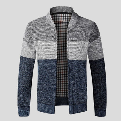 Men's Knitted Cardigan - Zipper - Ribbed Collar, Cuffs and Hem - Comfortable Fit