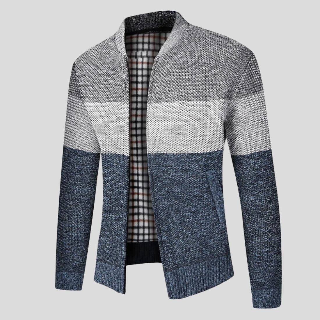 Men's Knitted Cardigan - Zipper - Ribbed Collar, Cuffs and Hem - Comfortable Fit