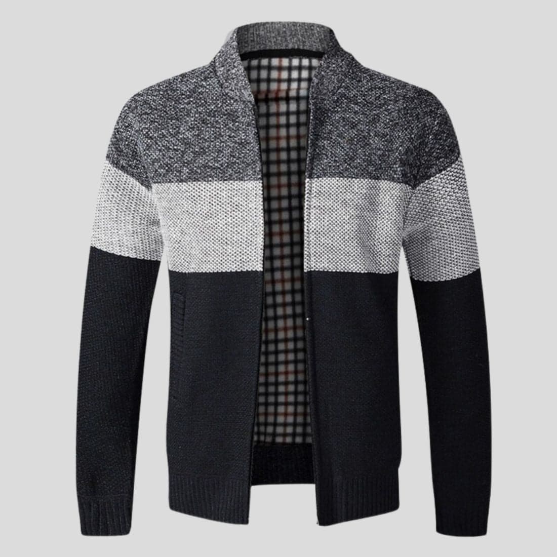 Men's Knitted Cardigan - Zipper - Ribbed Collar, Cuffs and Hem - Comfortable Fit