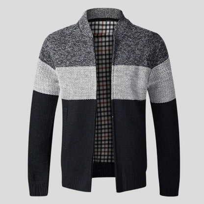 Men's Knitted Cardigan - Zipper - Ribbed Collar, Cuffs and Hem - Comfortable Fit