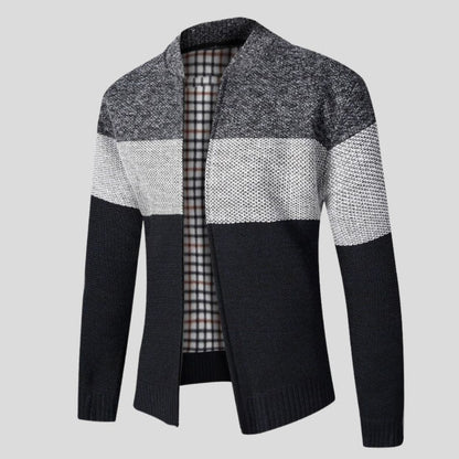 Men's Knitted Cardigan - Zipper - Ribbed Collar, Cuffs and Hem - Comfortable Fit