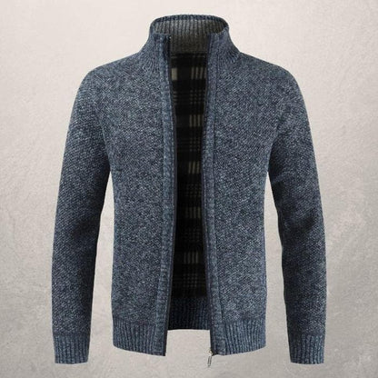 Herre Cardigan - Glidelås - Høy Krage - Foret - Ribbestrikkede Mansjetter og Kant