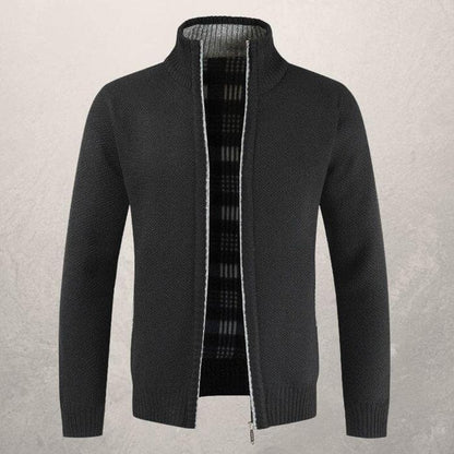 Herre Cardigan - Glidelås - Høy Krage - Foret - Ribbestrikkede Mansjetter og Kant