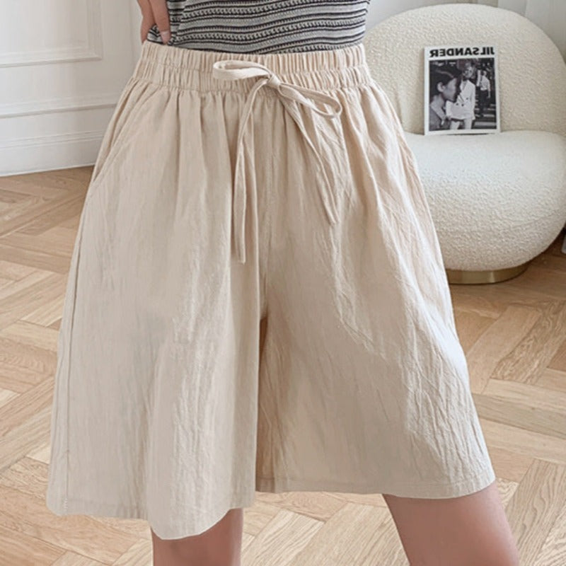 Dame Shorts - Høy Midje - Justerbar Snøring - Løs Passform - Pustende Bomull