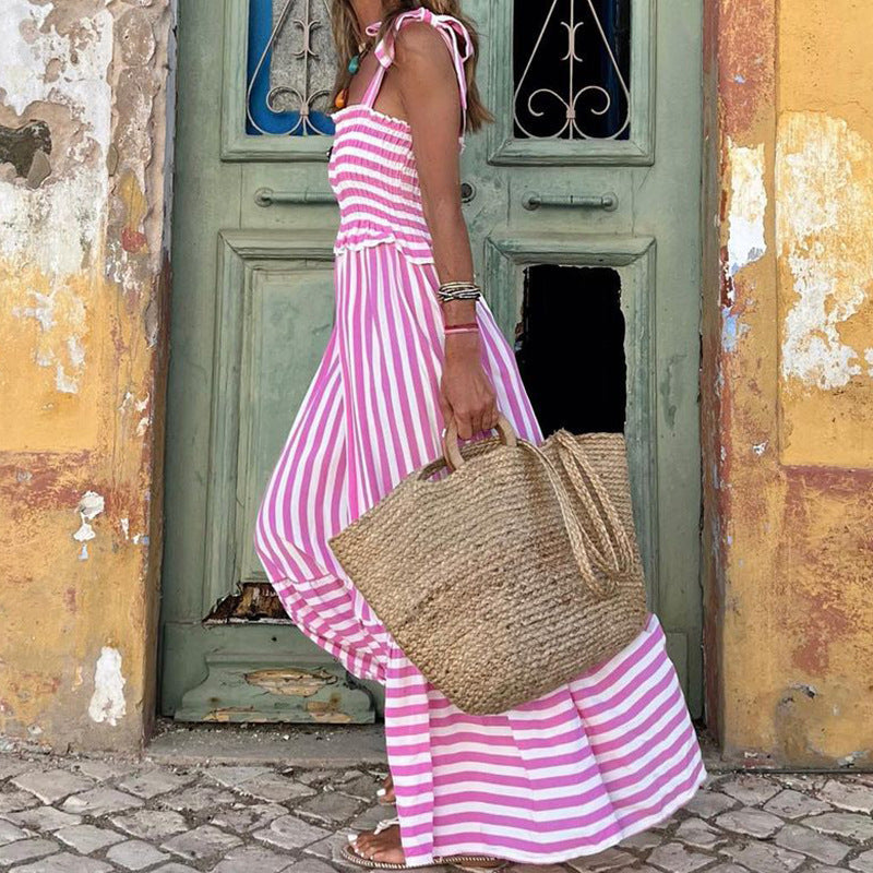 Women's Maxi Dress – Sleeveless with Tie Straps – Smocked Waist – Airy and Comfortable