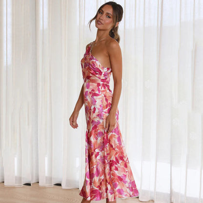 Dress for Women - Elegant Midi - One Shoulder - Floral Print - Tailored Party Outfit