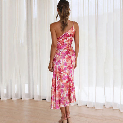 Dress for Women - Elegant Midi - One Shoulder - Floral Print - Tailored Party Outfit